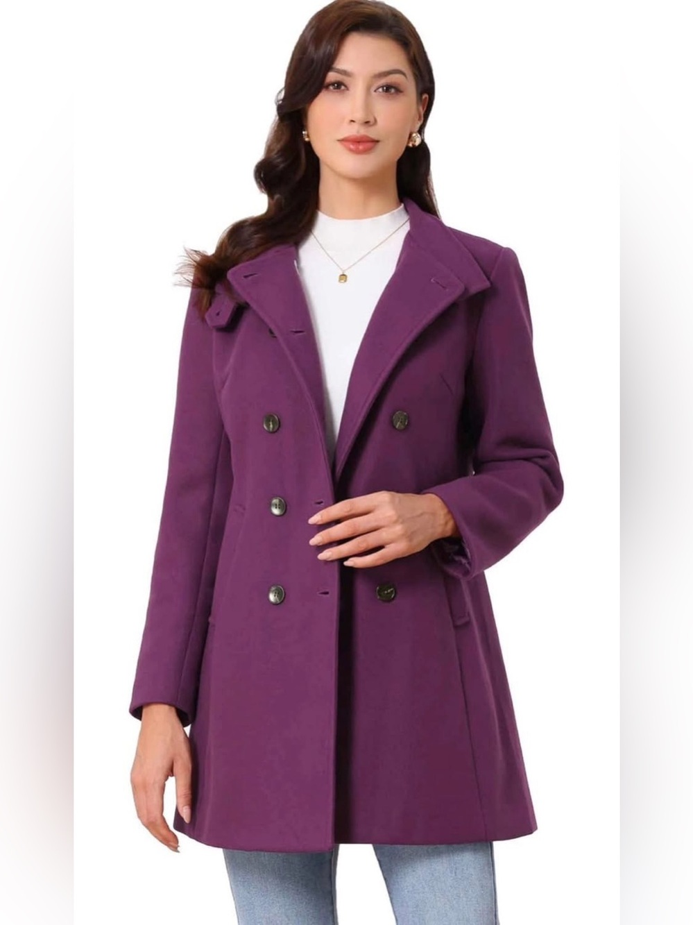 Allegra K Winter Trench Coat Casual Pea Double Breasted Overcoat xs nwt